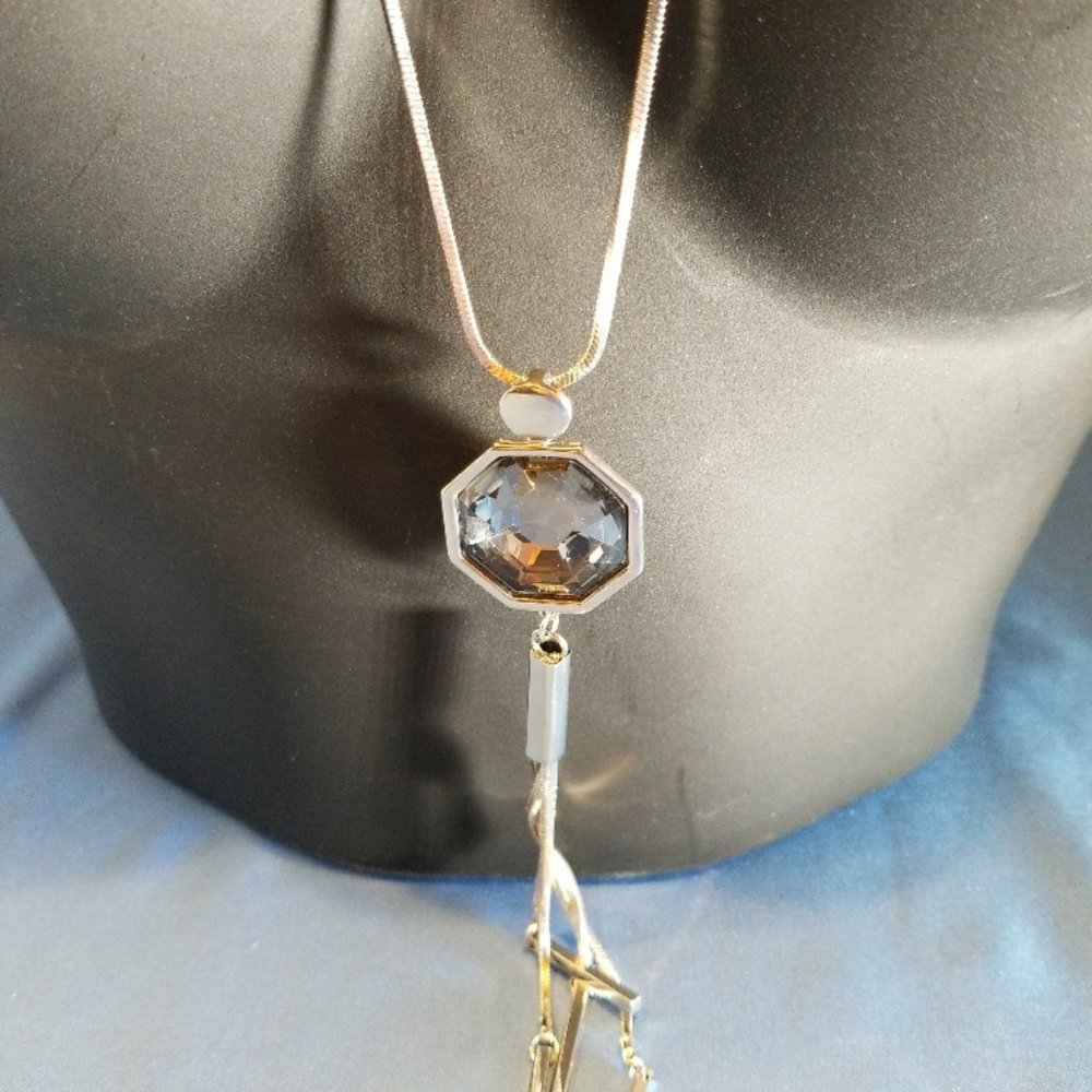 NEW Long Silver Necklace with Pendant and Accents - Picture 2 of 4